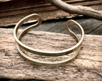 Raw Brass Parallel Cuff Bracelet: Heavy Minimalist Bangle