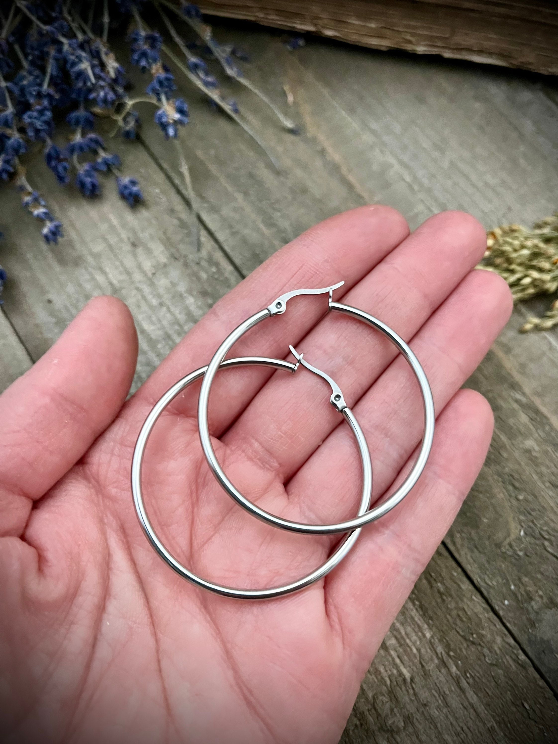Big Simple Silver Hoop Earrings • Minimalist Silver Hoops