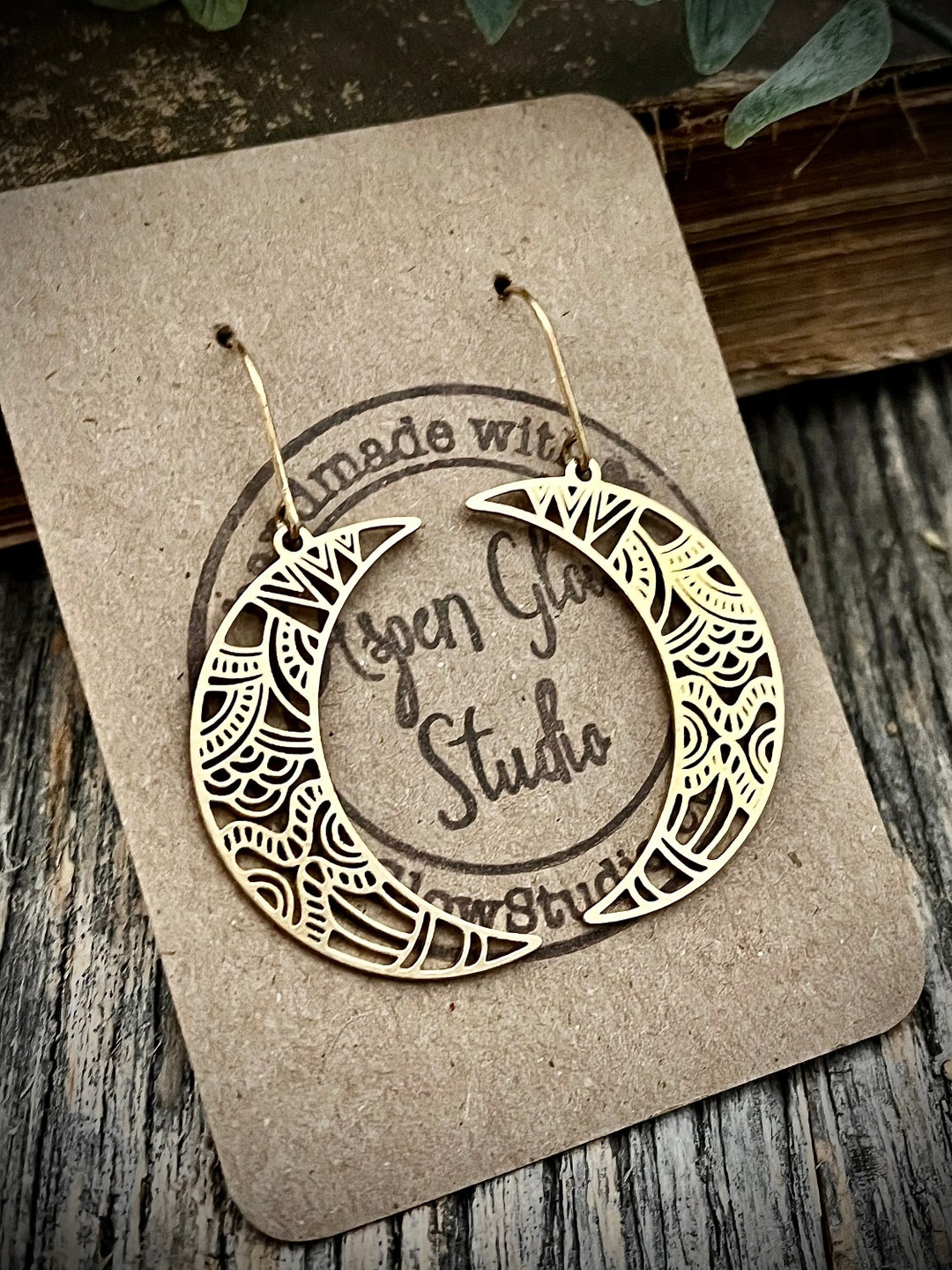 Brass Lotus Moon Earrings main image 1