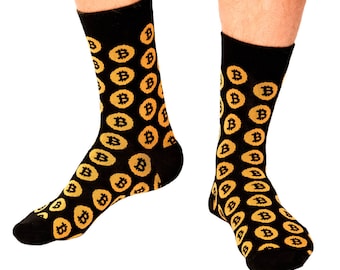 Bitcoin Cryptocurrency Socks - Crypto Currency Novelty Unisex Crew Fit Dress Sock - Great Gift!