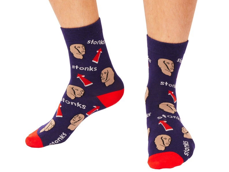 Stonks Meme Socks Crypto Gifts Novelty Socks Funny Sock Ideas. Dress Socks for Him, Her