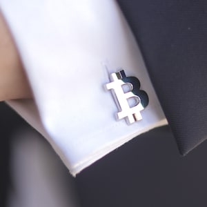 Bitcoin Stainless Steel Crypto Cufflinks | Cryptocurrency Groom Cufflinks - Groomsmen Gift - Groomsmen Cufflinks - Silver Fathers Day Gift