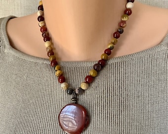 Mookaite Jasper Beaded Necklace: Handmade Boho Chic Gemstone Jewelry, Statement Jewelry