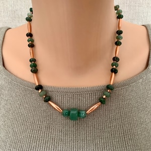 Artisan Green Gemstone and Copper Necklace with Extender- One of a Kind- Unique Gift