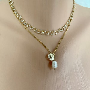 Brass and Pearl Layered Necklace