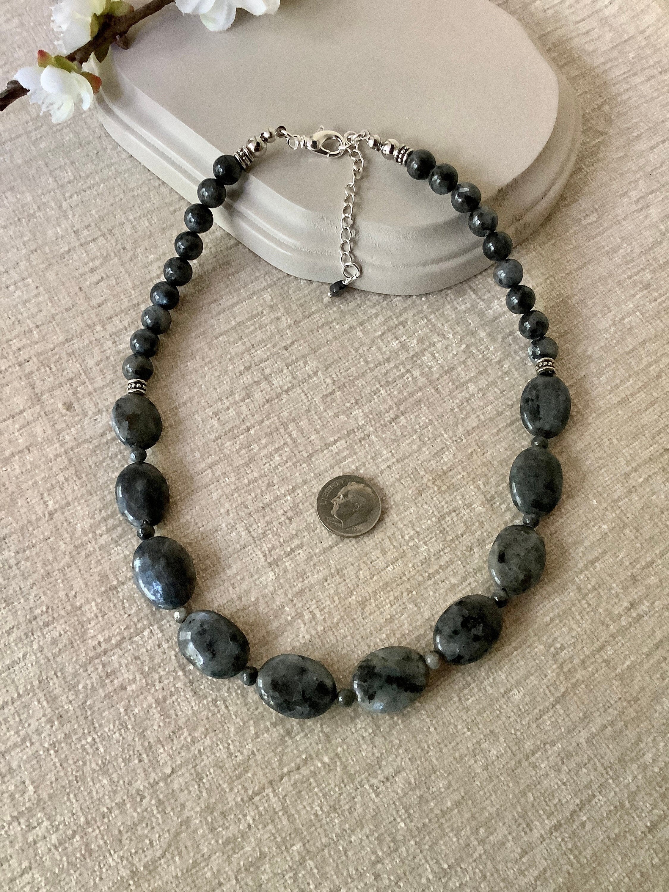 Blue Black Labradorite Beaded Necklace With Extender Short - Etsy