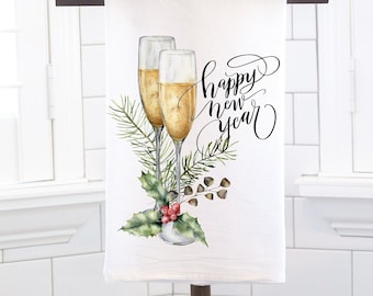 Happy New Year Champagne Toast Kitchen Towel, Hostess Gift