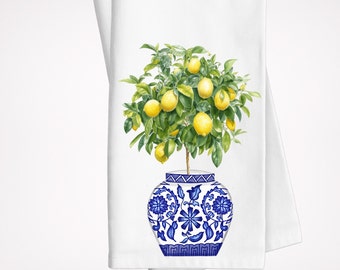 Lemon Tree and Blue Ginger Jar Kitchen Towel, Blue Chinoiserie  Lemon Tree Tea Towel, Lemon Kitchen Decor, Hand Towel, Kitchen Gift