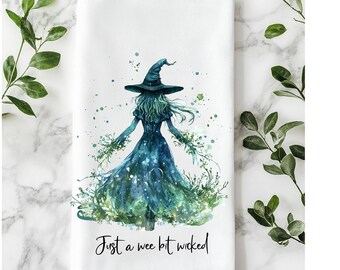 Pano de prato de algodão com estampa de bruxa de Halloween: decoração assustadora para cozinha