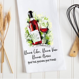 Wine Kitchen Tea Towel, Good Food, Good Wine, Good Friends, Wine Gift, Wine Lover, Hostess Gift, Wine Kitchen Dish Towel, Thank You Gift