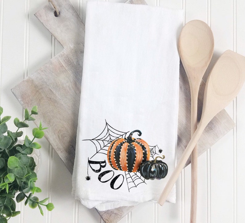 Tea Towel Halloween Towel Decorative Pumpkins Halloween Etsy