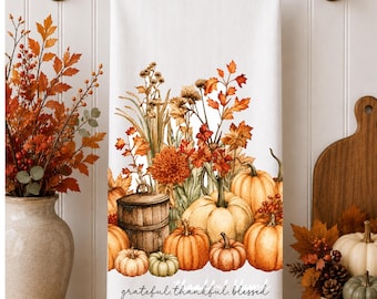 Fall Pumpkins and Vines Kitchen Tea Towel,  Fall Kitchen Decor, Fall Gift, Thanks Giving Hostess Gift