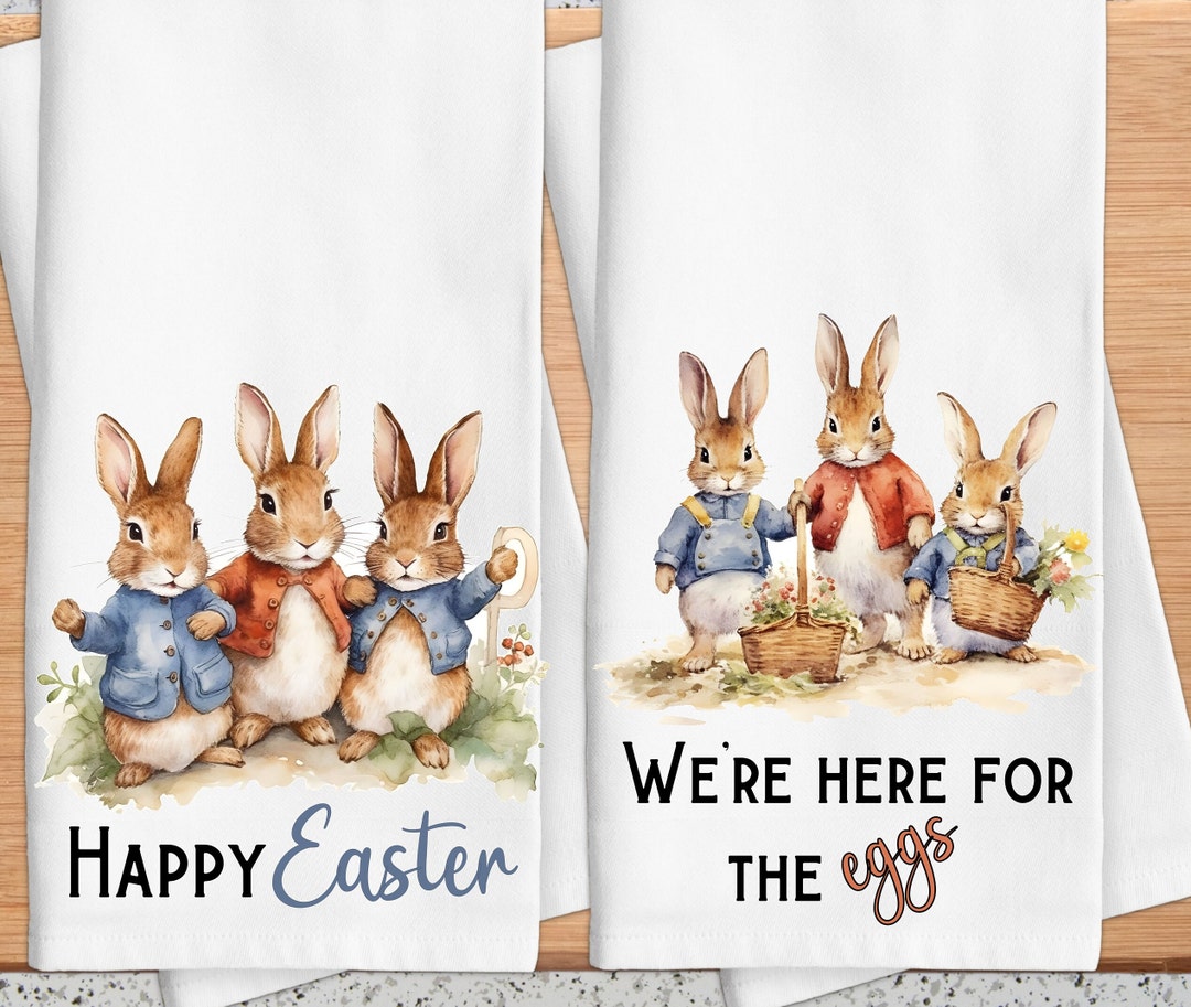 Bunny Tea Towel, Fancy Vintage Rabbit Kitchen Towel, Easter Kitchen ...