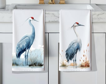 Kranich Küchenhandtücher: Küstenvogel Dekor, Baumwolle Geschirrtuch Set