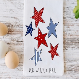 Patriotic Kitchen Dish Towel, Red White and Blue Stars Tea Towel, Stars and Stripes, 4th of July, Memorial Day Decor, Patriotic Kitchen Gift