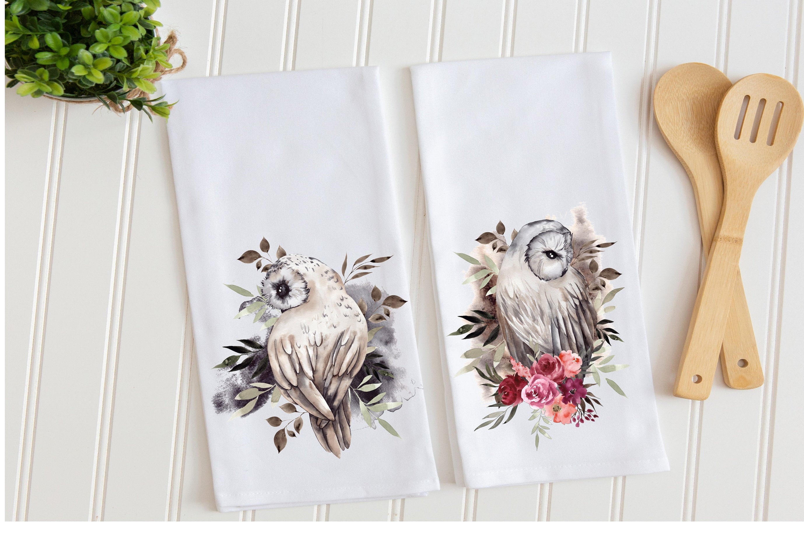 Owl Tea Towel Owls Hand Towels Owl Kitchen Towel Set Gift Etsy
