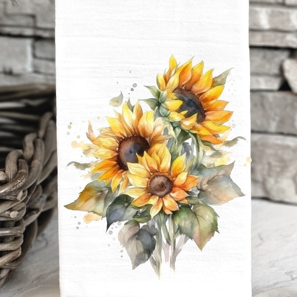 Sunflower Floral Tea Towel, Spring Floral Kitchen Towels, Sunflower Decorative Dish Towels, Hostess Gift, Housewarming Gift