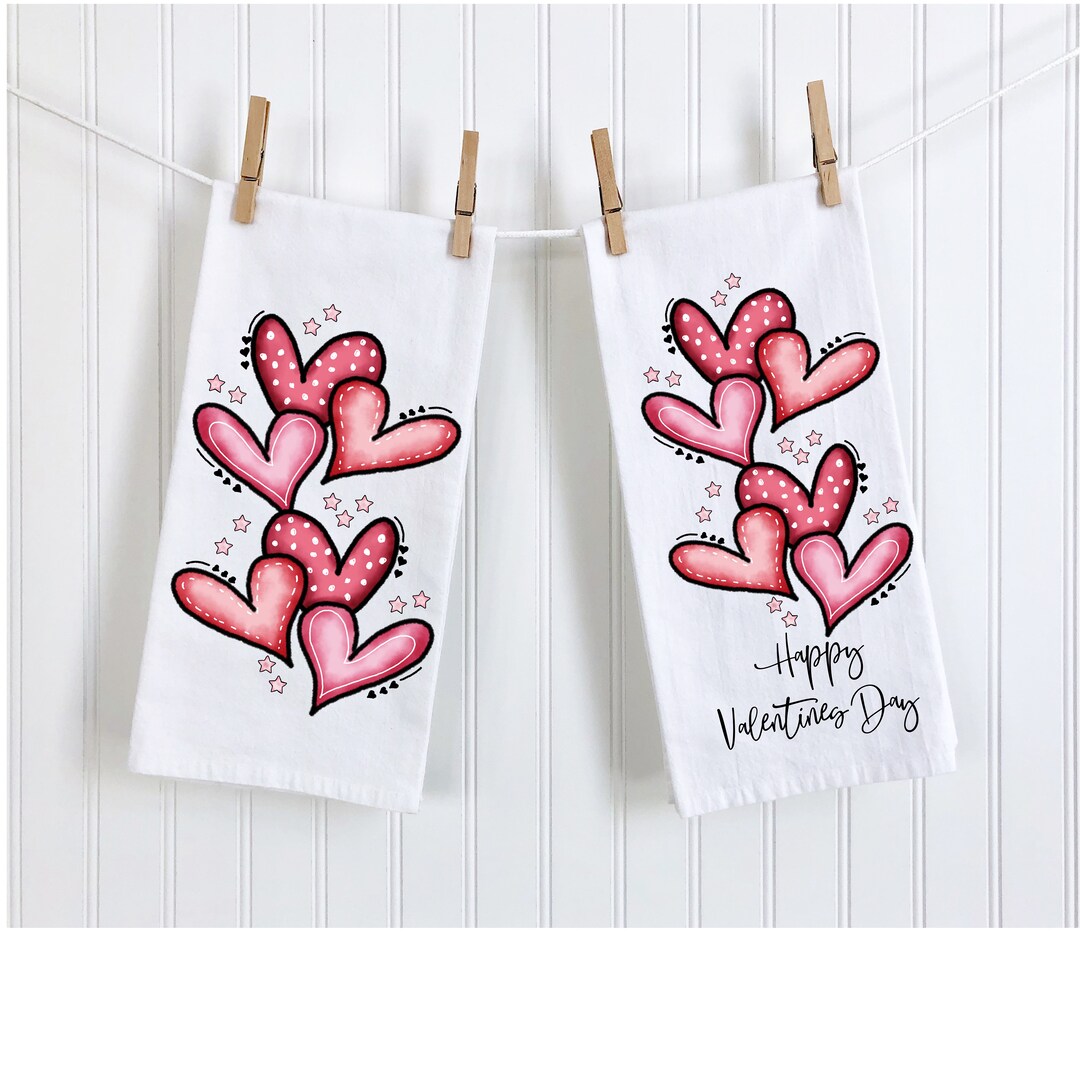 Valentine Hearts Tea Towel, Happy Valentines Day, Valentine Kitchen