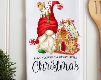 Christmas Kitchen Towel, Christmas Gnome and Gingerbread House Kitchen Towel, Christmas Gnome Kitchen Decor, Christmas Kitchen, Secret Santa
