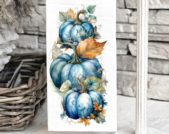 Blue Pumpkin Fall Tea Towel: Cotton Thanksgiving Decor