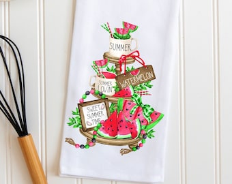 Kitchen Tea Towel, Summer Watermelon Farmhouse Tray Towel, Summer Watermelon Kitchen Decor, Flour Sack Tea Towel, Housewarming Gift, Summer