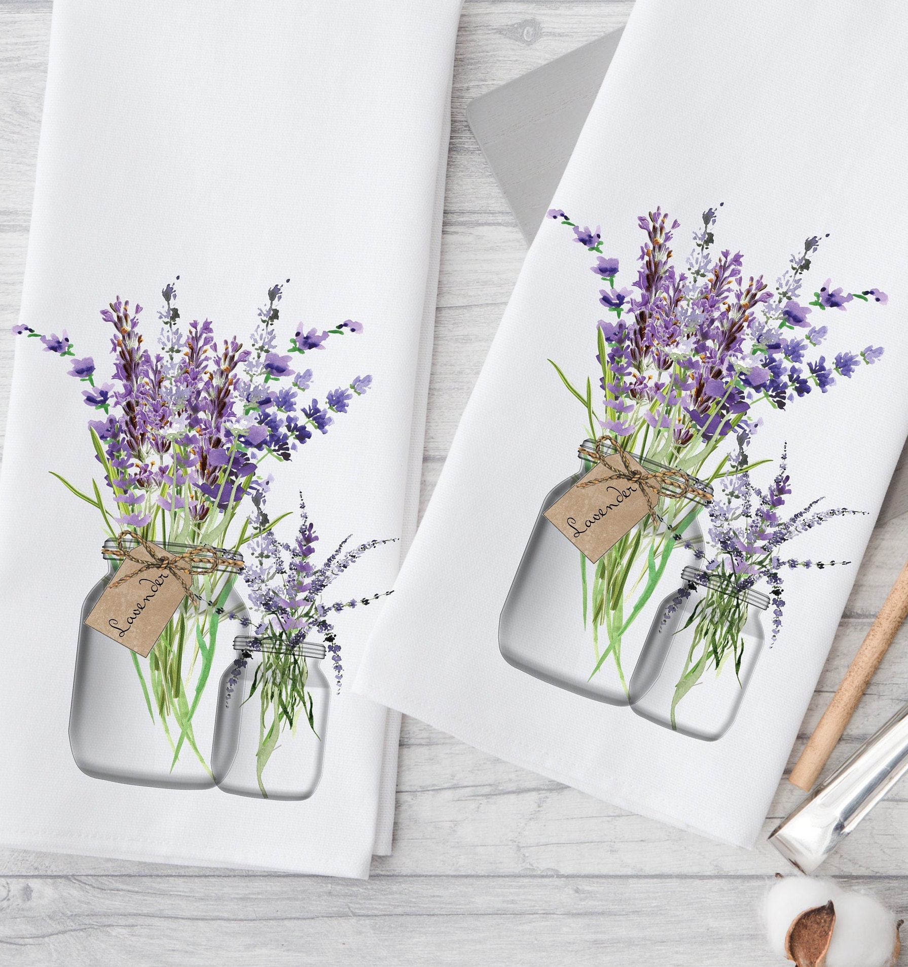 LAVENDER BOUQUET PURPLE BLUE French Country Embroidered Cotton Kitchen  Towels - Exclusive Designs Dish Towels - Elegant 100% Cotton Tea Towels -  Kitchen BBQ Area Camping RV Hand Towels - Gardening Flower