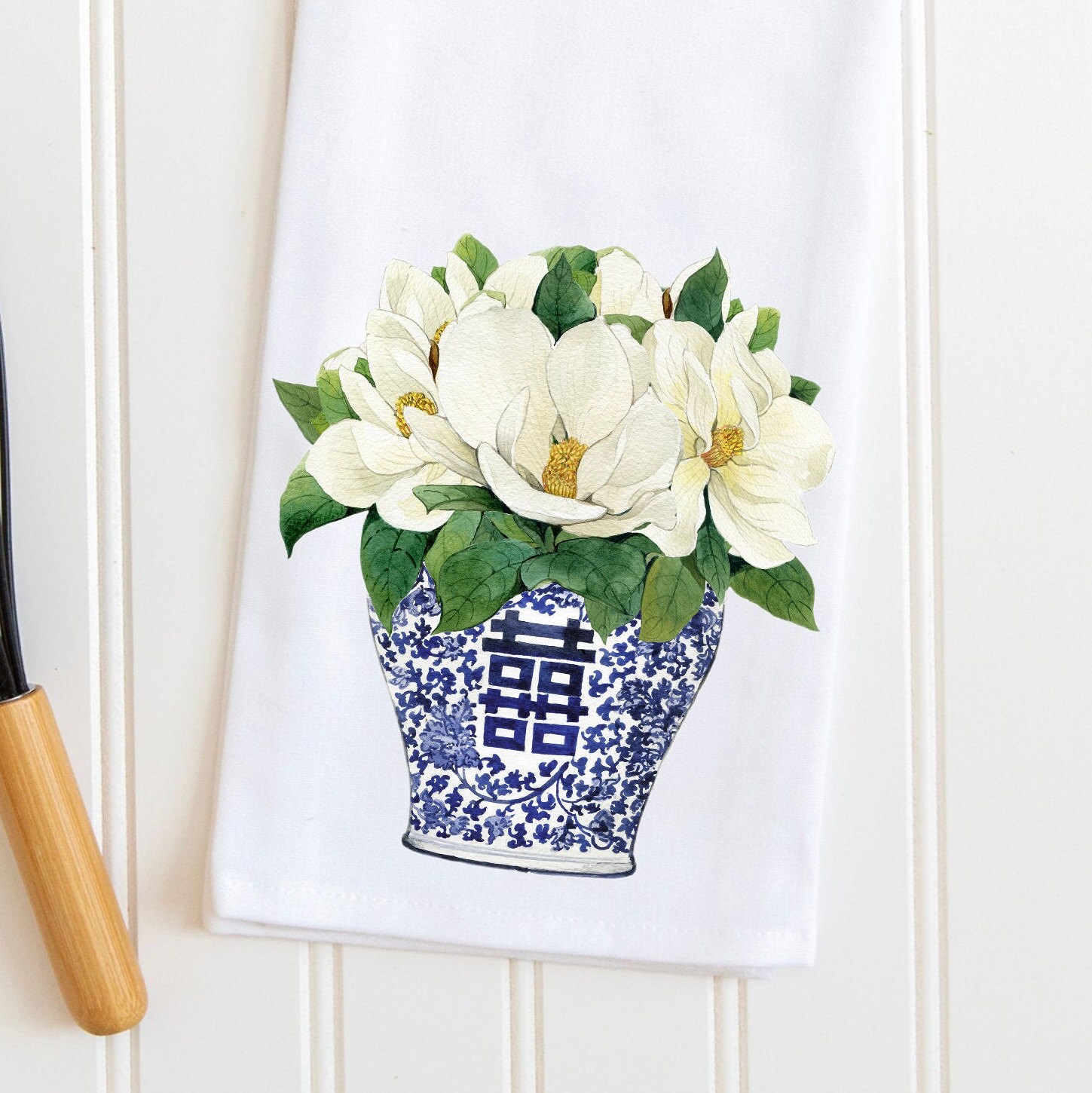 Kitchen Towel Blue Floral Chinoiserie Tea Towel Magnolia Etsy