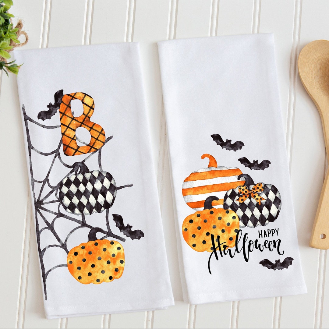 Halloween Dish Towels Two Towel Happy Halloween and Boo Etsy