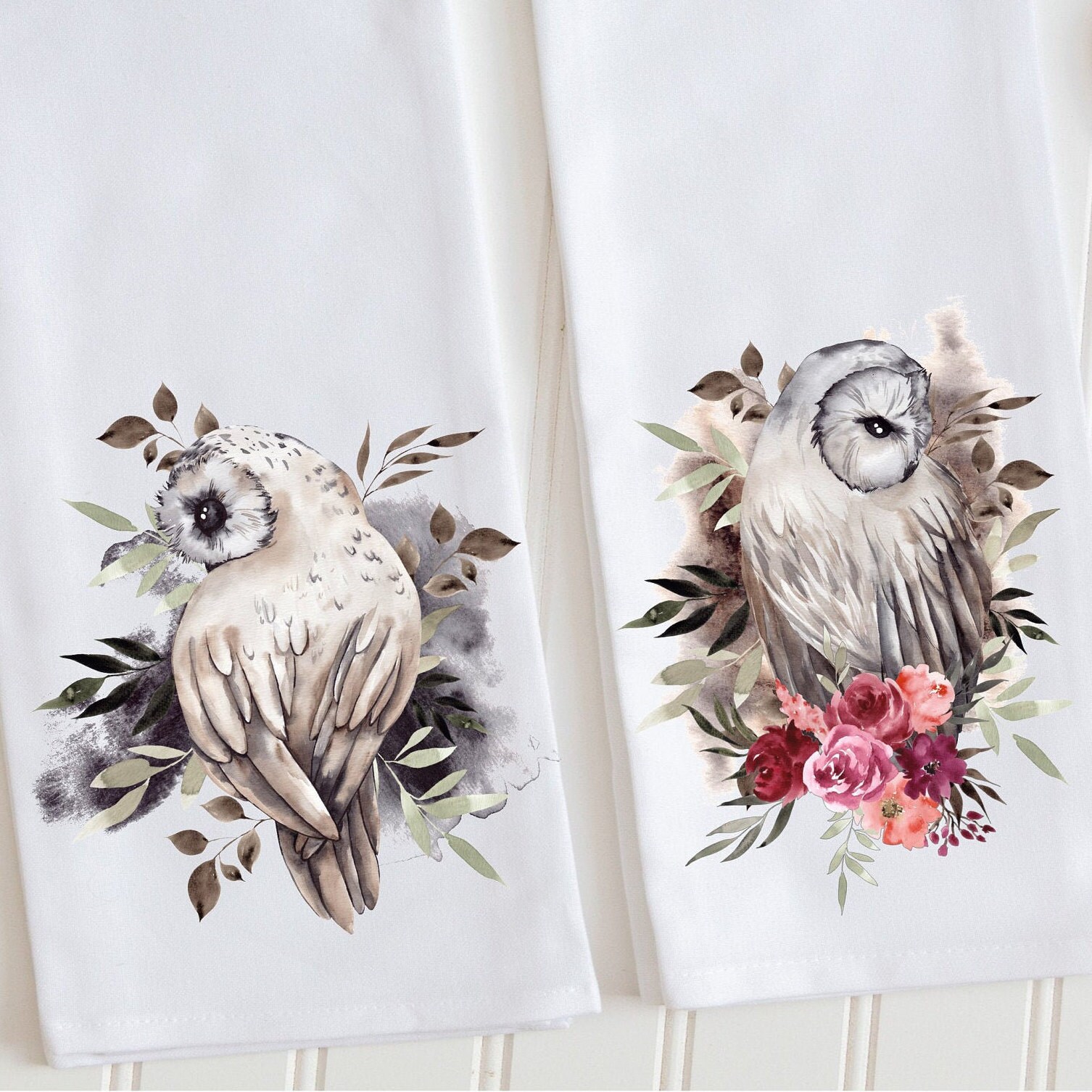Owl Tea Towel Owls Hand Towels Owl Kitchen Towel Set Gift Etsy