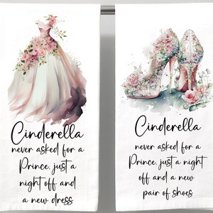 Cinderella Inspired Bathroom Guest Towels, Cinderella Dress and Shoes, Funny Cinderella Towel,We add A little Bling As Well. Girlfriend Gift