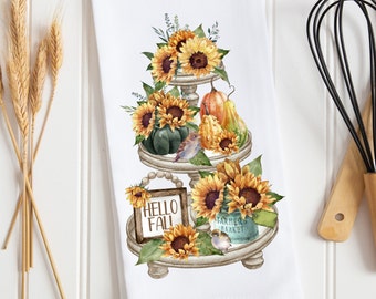 Sunflower Tray Kitchen Tea Towel, Sunflower Kitchen Tea Towels, Sunflower Decorative Dish Towels, Hostess Gift, Housewarming Gift,