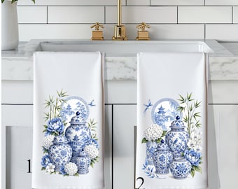 Chinoiserie Geschirrtuch: Blue & White Ginger Jar Decor