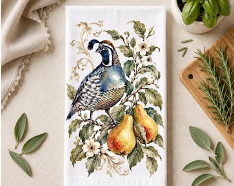 Vintage Naturalist Kitchen Towel | Botanical Partridge and Pear  Tea Towel | Cottage Country Decor | Farmhouse Kitchen Gift | Christmas Gift