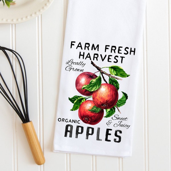 Apple Tea Towels, Fall Apple Kitchen Towel, French Country Kitchen Décor, Farmhouse Chic Kitchen Apple Towels, Apple Season, Fall Apples