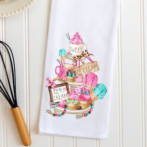 Kitchen Tea Towel, Summer Ice Cream Tiered Tray Towel, Summer  Kitchen Decor, Flour Sack Tea Towel, Housewarming Gift, Summer Desserts