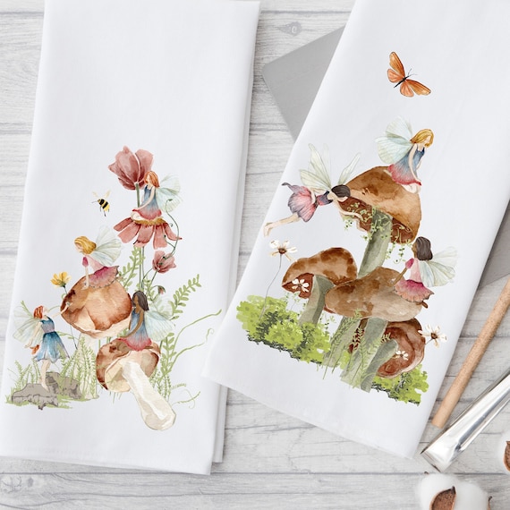 Fairy Garden Dish Towels Fairies and Mushrooms Fairy Garden Decorative Towels Kitchen or Bath Mushrooms Etsy UK