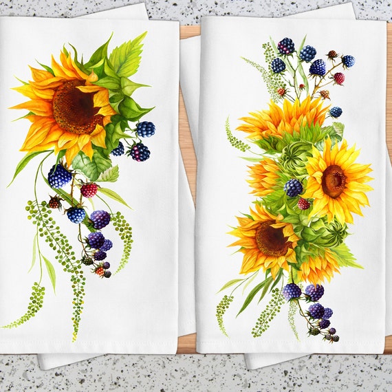 Fall Sunflower Floral Tea Towel, Fall Floral Kitchen Towels, Sunflower Decorative  Dish Towels, Hostess Gift, Housewarming Gift 