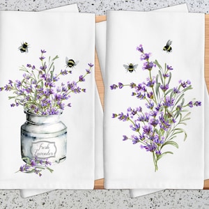 Lavender Floral Tea Towel, Hand Towels, Tea Towels, Farmhouse Floral Dish Towel, Lavender, Floral Kitchen Décor, Floral Kitchen Tea Towel