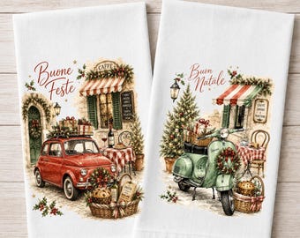 Italienisches Geschirrtuch für die Weihnachtsküche, Buone Feste, Buon Natale