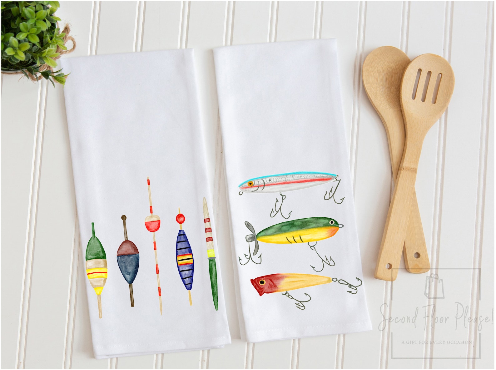 Fishing Kitchen Towels Fish Lures and Bobbers Tea Towel Set Etsy