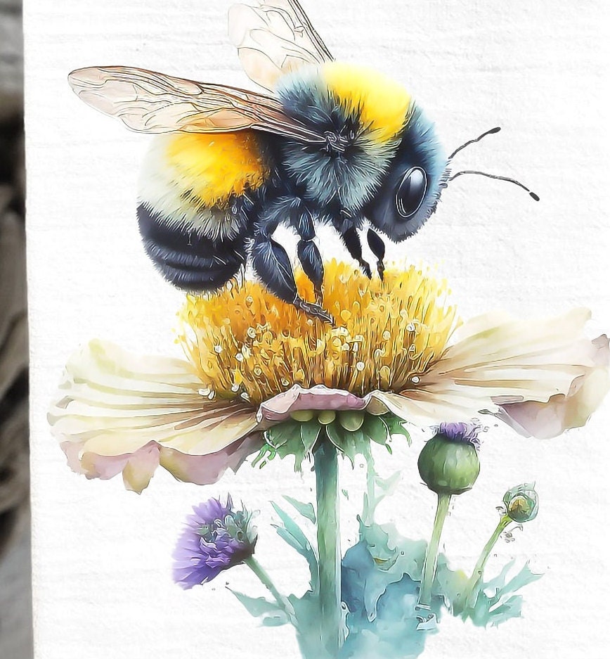 Kitchen Tea Towel, Bumble Bee and Flowers, Kitchen Dish Towel, Bee