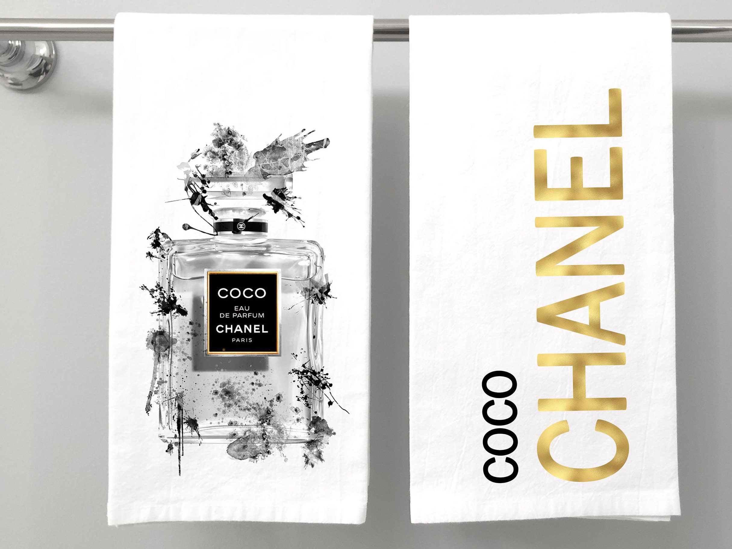 Designer Inspired Bathroom Hand Towels Black and Gold Etsy