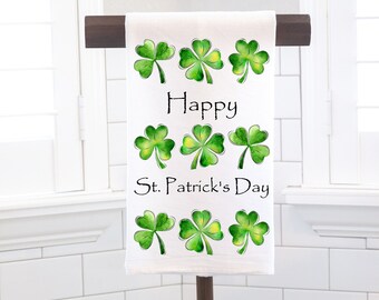 St Patrick's Day Cotton Tea Towel, Shamrock Clover Kitchen Decor