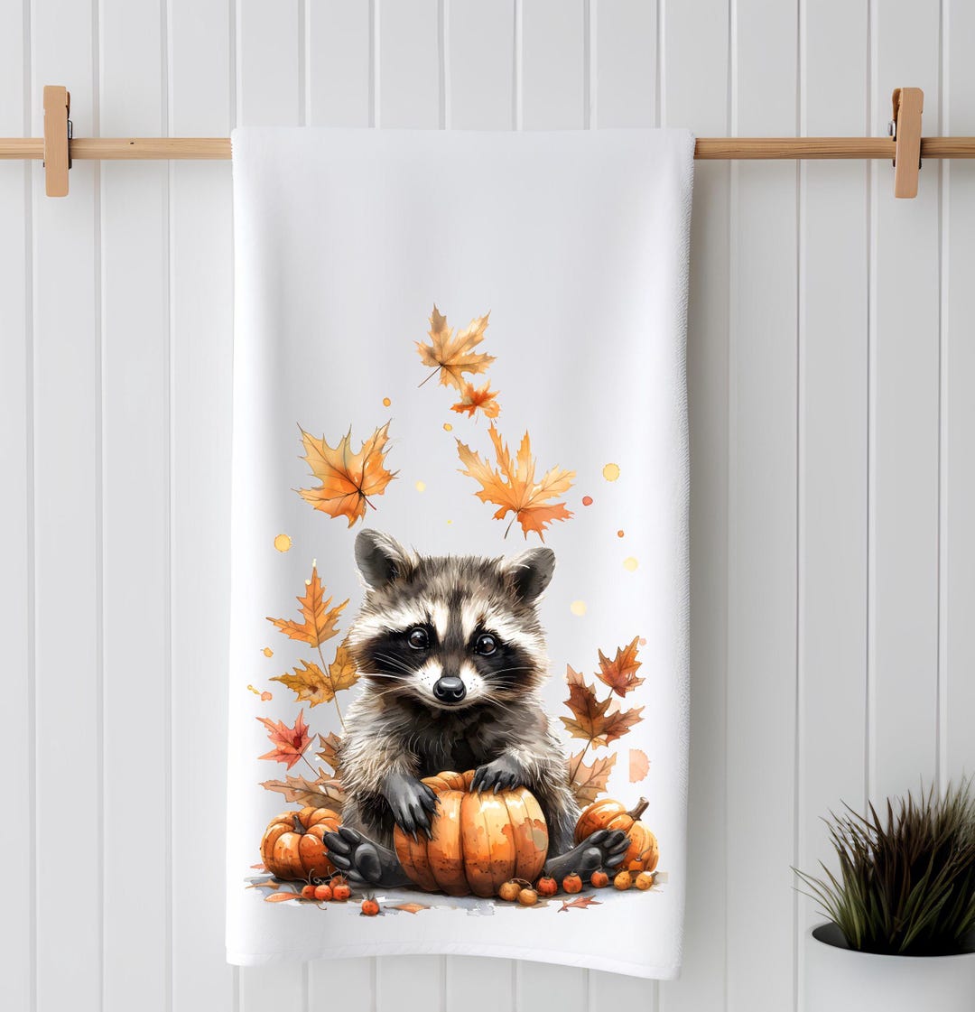 Fall Racoon Decor Raccoon and Fall Leaves, Hedgehog Kitchen/bath Decorative Accent Towel ...