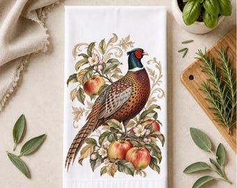 Vintage Naturalist Kitchen Towel | Botanical Pheasant and Apples Tea Towel | Cottage  Decor | Farmhouse Kitchen Gift | Christmas Gift