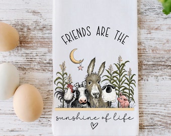 Farm Animals Friends Kitchen Tea Towel, Cows, Chickens, Pigs Dish Towel, Friends Sunshine of Life, Farmhouse Decor, Flour Sack Tea Towel