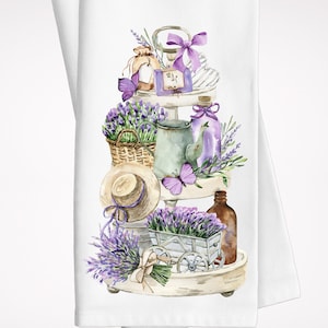 Lavender Floral Tea Towel, Hand Towels, Tea Towels, Farmhouse Floral Tiered Tray Dish Towel, Lavender, Floral Kitchen Décor,