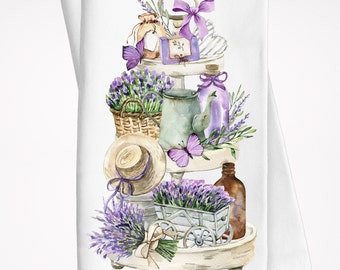 Lavender Floral Tea Towel, Hand Towels, Tea Towels, Farmhouse Floral Tiered Tray Dish Towel, Lavender, Floral Kitchen Décor,