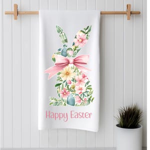 Floral Easter Rabbit Kitchen Towels, Easter Bunny Kitchen Tea Towel, Easter Dish Towel, Bunny Rabbit Easter Decor, Easter Gifts,