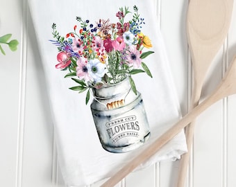 Summer Flower Bouquet Cotton Kitchen Towel, Farmhouse Decor